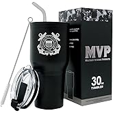 Military Gift Shop 30 oz Black Double Wall Vacuum Insulated Stainless Steel US Coast Guard Tumbler Travel Mug
