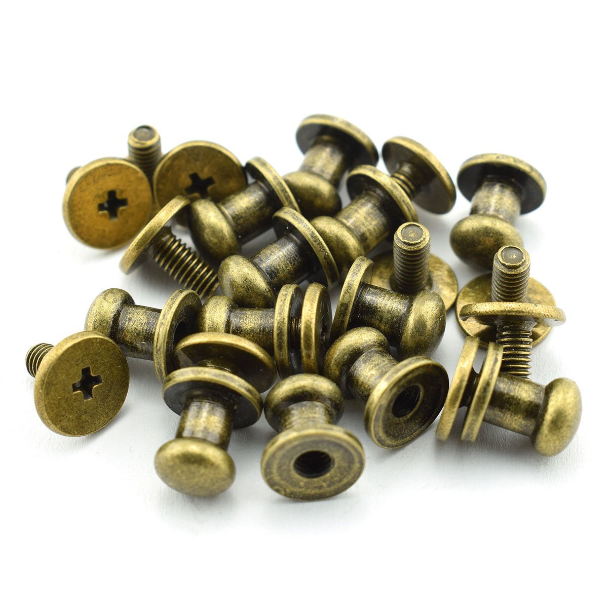 LQ Industrial 12 Pack Bronze Round Phillips Head Button Stud Screws 6x8x8mm Chicago Screws Nail Rivet for DIY Leather Craft