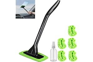 POPDA Car Windshield Cleaner Kit with Spray Bottle – Detachable Handle Auto Glass Cleaning Tool with 5 Reusable Microfiber Pads and 30ml Refillable Sprayer – Portable Interior Car Window & Mirror Washer