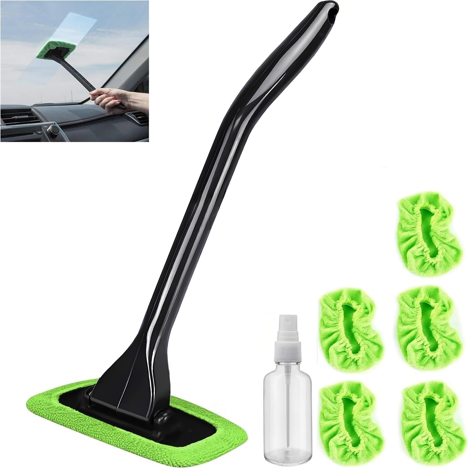 Photo 1 of Car Windshield Cleaner Tool – Detachable Handle Windshield Cleaning Wand with 5 Reusable Pads & 30ml Sprayer, Inside Car Window Cleaner for Windshield, Mirrors & Glass