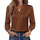 Rapbin Womens Button Down Shirts Dressy Casual Satin Silk Long Sleeve V Neck Tops Business Office Work Blouses 2025