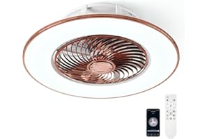 YANASO Modern Bladeless Ceiling Fan with Light, Remote Control Smart LED Dimmable Lighting Indoor Low Profile Ceiling Fan Flush Mount (Rose Gold)