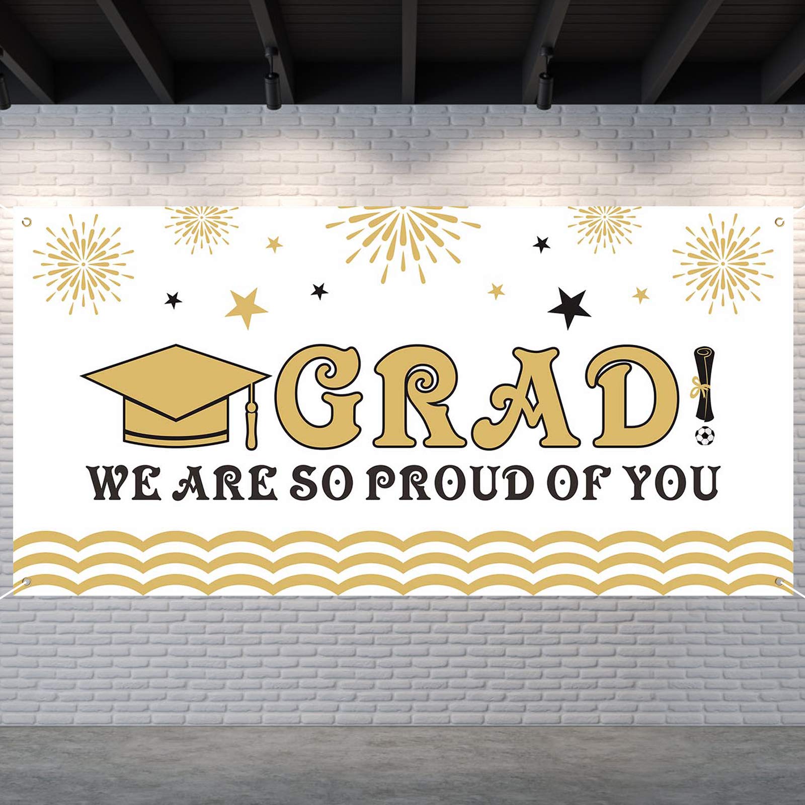 ANVAVA 2021 Graduation Backdrop Large Congrats Grad Porch Sign Hanging Banner Congrats Photo Booth Wall Decor for 2021 Graduation Party Decorations (White Gold)