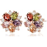 Cubic Zirconia Flower Stud Earrings for Women 925 Sterling Silver post Hypoallergenic 14K Rose Gold Plated Gifts for Women (pink)