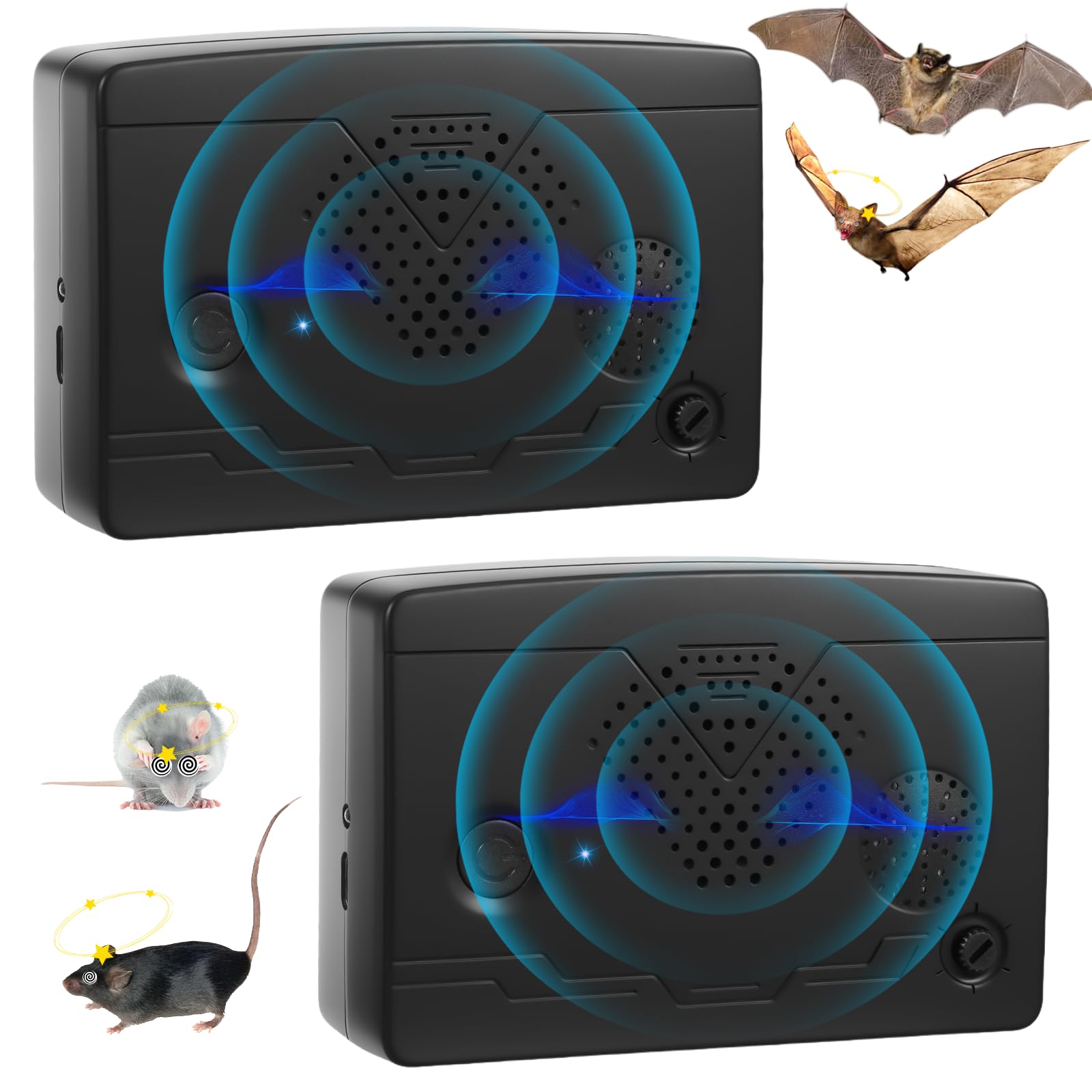 Photo 1 of 2026 Bat Deterrent Devices for Attic,2 Pack Rechargeable Ultrasonic Bat Fortress Mini, Indoor & Outdoor,Bird Deterrent System Bat Keep Away for Porch, House, Garages, Friendly to Human & Pet(Black)