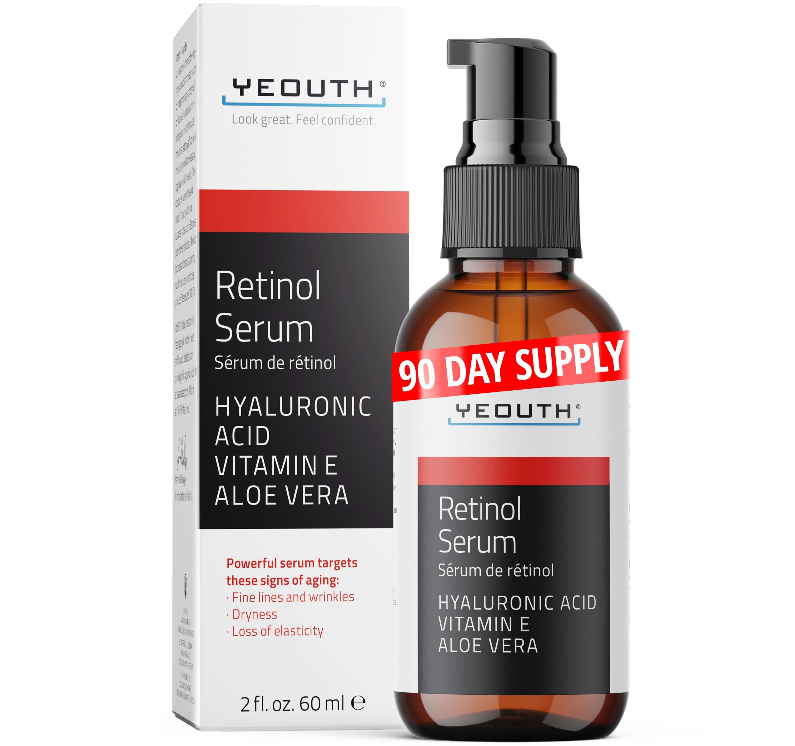 YEOUTH Retinol Serum for Face with Hyaluronic Acid & Vitamin E, Hydrating Retinol for Face, Night Serum Suitable for All Skin Types 60ml