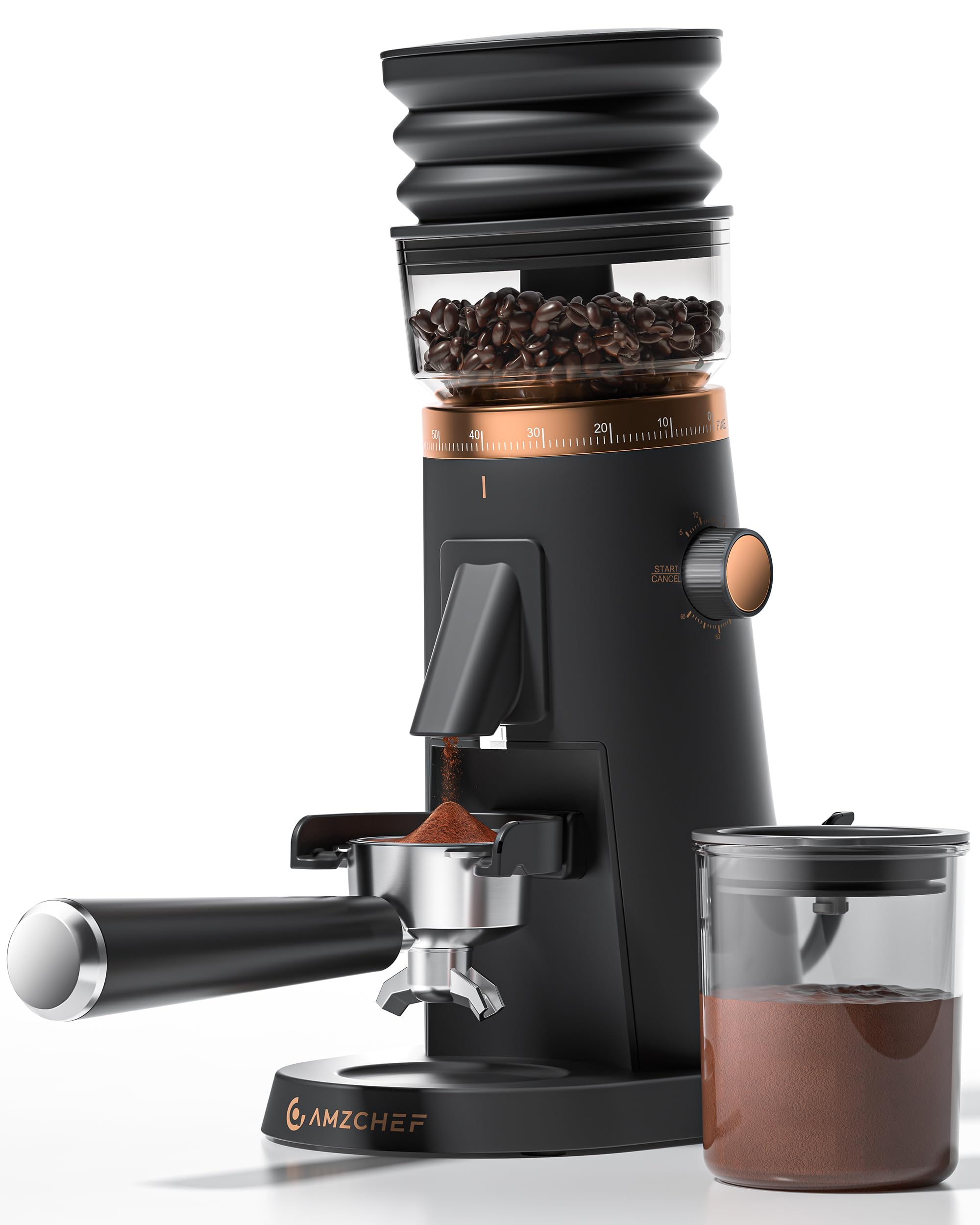 Photo 1 of AMZCHEF Single Dose Coffee Grinder – 75 Settings Burr Grinder, 40mm Conical Burr, Anti-Static & Low-Retention Design, Quiet DC Motor with Magnetic Outlet & Vacuum Dosing Cup for Espresso, French Press