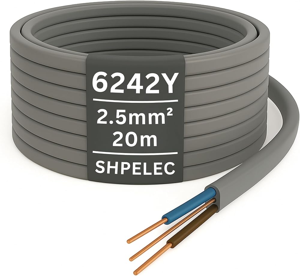 SHPELEC Twin and Earth 2.5mm Cable 20m Grey 6242YH 2.5mm Main Socket Ring
