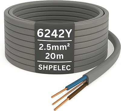 SHPELEC Twin and Earth 2.5mm Cable 20m Grey 6242YH 2.5mm Main Socket Ring