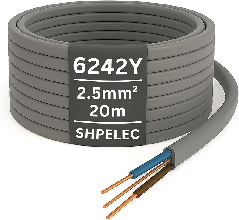 SHPELEC Twin and Earth 2.5mm Cable 20m Grey 6242YH 2.5mm Main Socket Ring