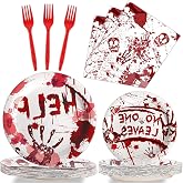 96 Pcs Zombie Halloween Party Plates Napkins Tableware Set Halloween Birthday Party Supplies Disposable Paper Dinnerware Zombie Theme Table Decoration Favors for Birthday, 24 Guests