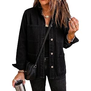 Dokotoo Womens Button Down Ruffle Casual Oversized Cropped Jean Jacket | Western Denim Jacket with Pockets, Fall Outfits for