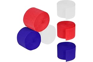jiebor Red White and Blue Streamers Crepe Paper 492 Ft 6 Rolls for Patriotic 4th of July Bachelorette Party Wedding Bridal Shower Birthday Home Office Door Wall Decorations Flower Making