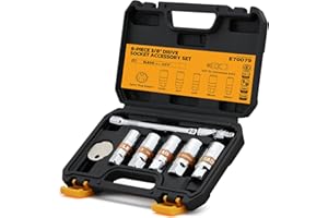 ELEAD 8-Piece 3/8" Drive Spark Plug Socket Set with Universal Joint, Spark Plug Gapper and 6" Extension Bar, SAE & Metric, 5/8", 3/4", 13/16", 14mm, 18mm, CR-V Sockets with Rubber Holding Rings