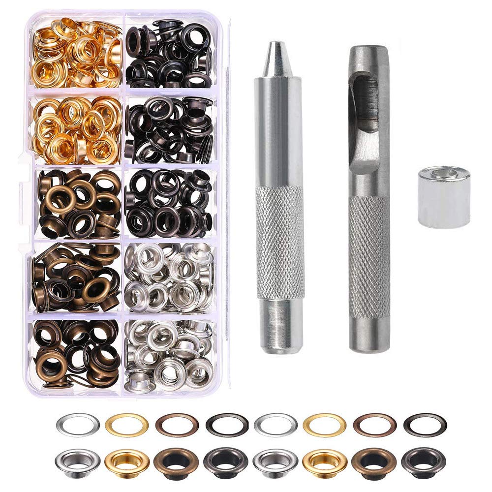 Grommet Kit, 100 Sets 10mm Grommet Eyelets, Metal Grommet Eyelets Kit, Tarpaulin Repair Kit with 3 Grommet Setting Tool for Tarpaulin, Fabric, Curtains, Craft Making, Bags (4 Colors)-Style B