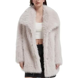 Faux Fur Coat Women Mid Length 2026 Winter, Vegan Faux Fox Fur with Lapel