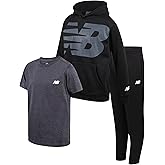 New Balance Boys Sweat Suit Set - 3 Piece Short Sleeve Graphic Tee, Fleece Pullover Hoodie and Jogger Pants for Boys (4-16)