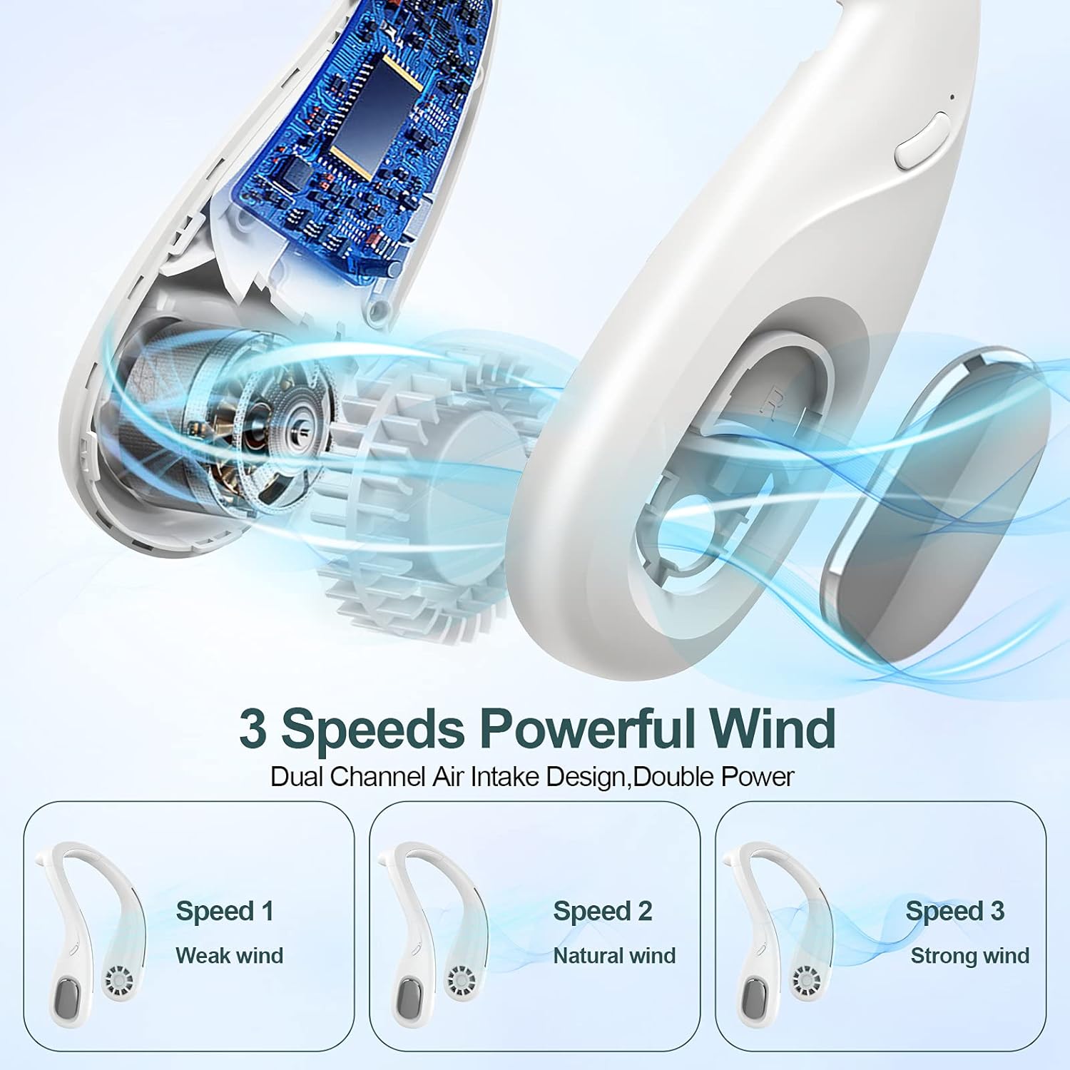 Personal Fan,Portable Neck Fan Rechargeable,Hands-Free Bladeless Fan with Three-speed Change,360° Surround Airflow Personal Cooling Fan for Outdoor Sports Travel (White): Kitchen & Dining