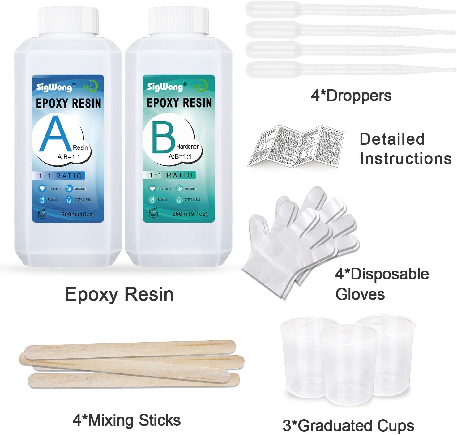Epoxy Resin Clear Crystal Coating Kit 19.1oz - 2 Part Casting Resin for Art, Craft, Jewelry Making, River Tables, Bonus Gloves, Measuring Cup, wooden sticks and Dropper: Home Improvement