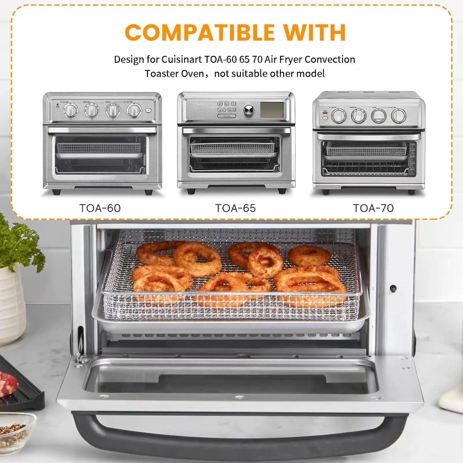 Air Fryer Tray Replacement Parts for Cuisinart TOA-60 TOA-65 TOA-70 Toaster Convection Oven, 12.4 * 11'' Non-stick Mesh Stainless Steel Basket Wire Rack Accessories Parts, Dishwasher Safe
