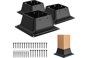 FMhotu 4x4 Post Base 3Pcs, Internal 3.5"x3.5" Heavy Duty Powder-Coated Steel Post Bracket Fit for Standard Wood Post Anchor, 