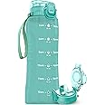 AQUAFIT 32 oz Water Bottle with Time Marker - 2in1 Straw & Chug Lid - BPA Free Big Water Bottle with Straw - Gym Water Bottle with Strap - Water Jug (32 Ounces, Cool Mint)