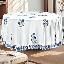 Ridhi Lapis Blue 100% Cotton Round 132 Tablecloth