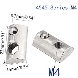 4545 Series M4 T Slot Half Round Nuts Roll-in