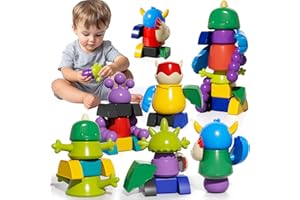 MSKOLER Magnet Robot Toy for 3 4 5 6 7 Years Old Boys - Magnet Stacking Transform Toy for Kids with Storage Box, Gifts 3 4 5 Year Old Boy, Magnet Boy Toy Robot Toy for Kids 3-5