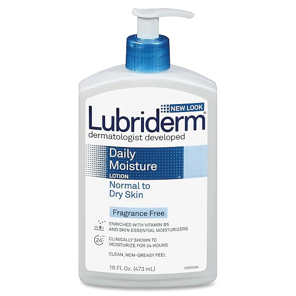 LUBRIDERM DAILY MOISTURE HYDRATING UNSCENTED BODY LOTION WITH VITAMIN B5 FOR NORMAL TO DRY SKIN, NON-GREASY AND FRAGRANCE-FREE LOTION. 16 FL. OZ
