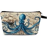 MoCaliduccious Retro Octopus Lover Gift Cosmetic Makeup Bag Cute Small Organizer Storage Toiletry Bag Purse Makeup Zipper Pouch Bag For Octopus Fans Women Sisters Best Friends Present