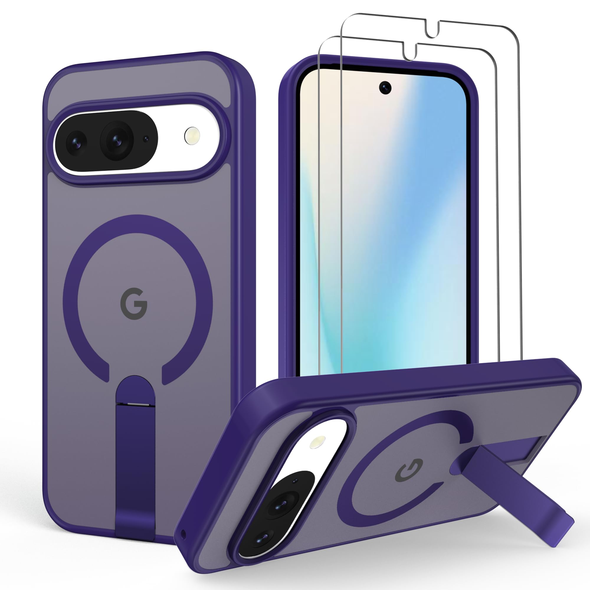 Aropuktek for Pixel-10 Case/Pixel-10-Pro Case: with 2 PCS Screen Protector, Strong Magnetic Compatible with MagSafe, Built-in Kickstand, Matte & Rugged Protection Case for Pixel 10/10 Pro, Purple