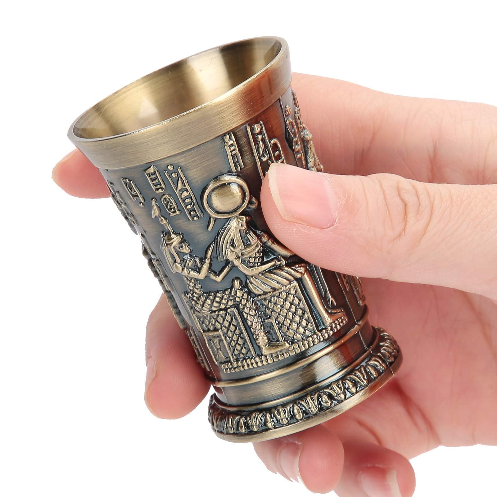 HERCHR Metal Wine Goblet, Vintage Whiskey Shot Glass Hand-Embossed Mini Wine Cup Egyptian Vodka Glasses Gift Decoration Ornaments for Party Wedding Anniversary