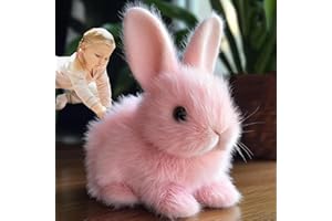 MYSSPIE Bunny - My Realistic Bunny Toy, Interactive Bunny Realistic Bunny - Jumping, Twitching, and Shaking Ears, Easter Stuffed Bunny (Pink 1 Set)