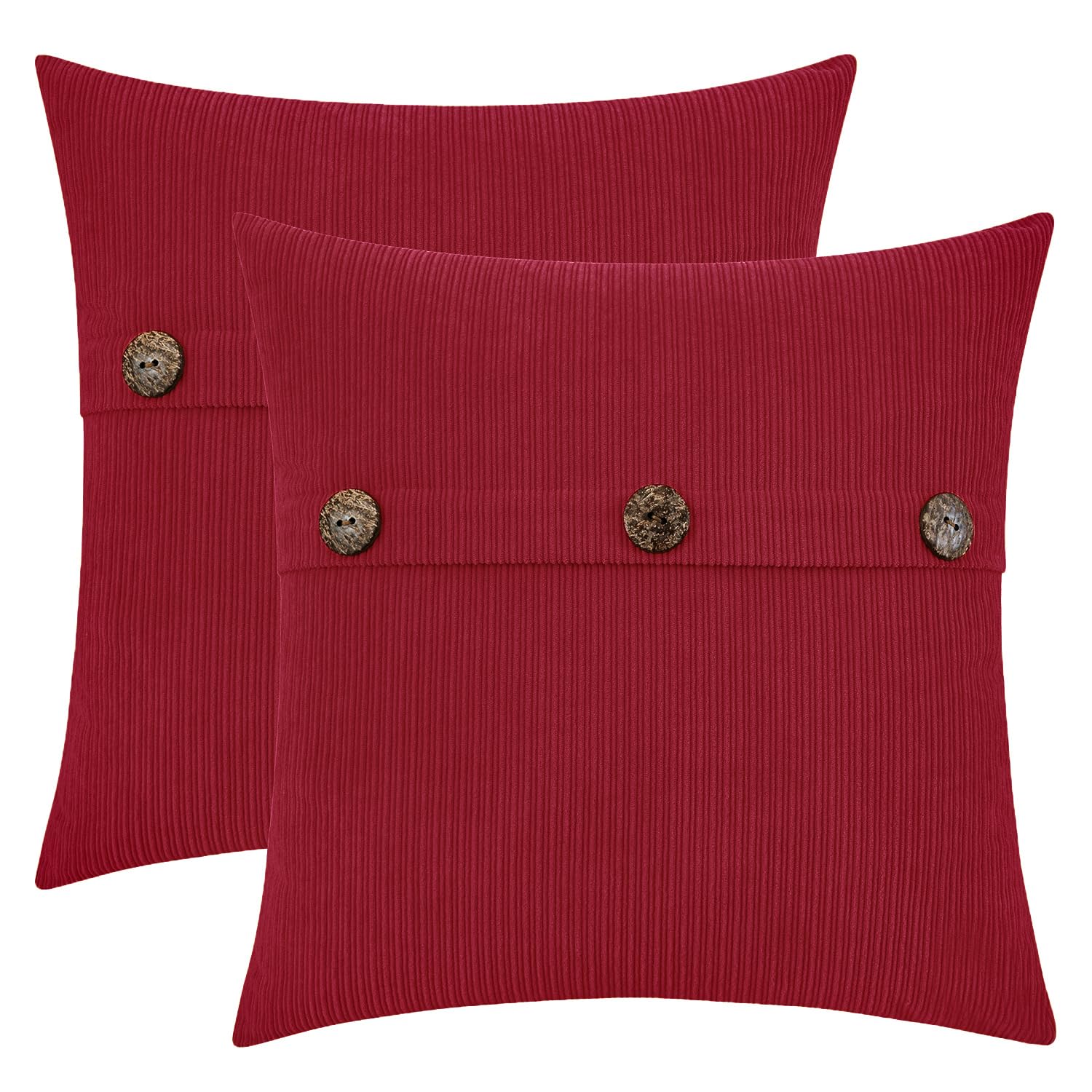 Photo 1 of HWY 50 Red Chenille Throw Pillow Covers 18x18 Inch with Triple Buttons, Soft Farmhouse Accent Decorative Cushion Cases for Couch Sofa Bed Living Room Bedroom Pack of 2