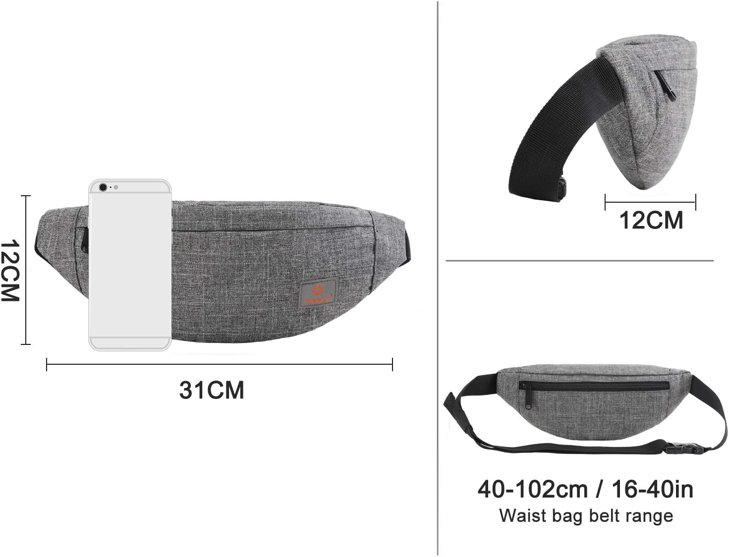TINYAT Bum Bag Fanny Pack for Women Men Waterproof Waist Belt Bag for Sport Running Hiking Walking Dog Travel Super Lightweight T201,Grey - Image 5