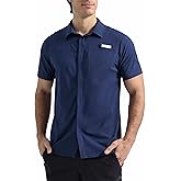 Pioneer Camp Men Fishing Shirts with Zipper Pocket UPF 50+ Lightweight Casual Short Sleeve Button Down Shirts for Men Hiking