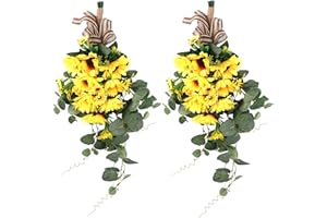 WDDH 2Pcs Sunflower Swag, 21.6inch Sunflower Teardrop Swag, Front Door Sunflower Swags, Wall Hanging Teardrop Wreath for Wedding Party Home Decoration