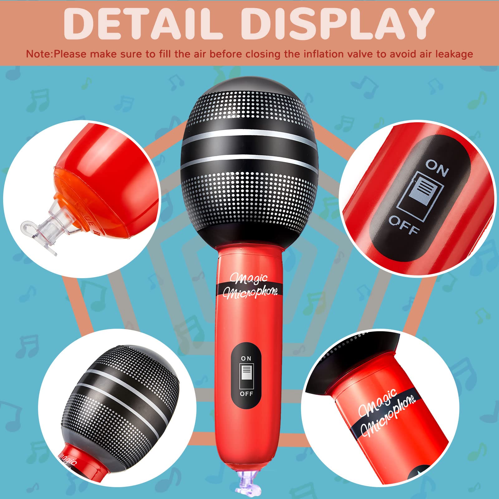 Sumind 30 Pcs Inflatable Microphones 9.4 Inch Blow up Plastic Fake Microphone Props Toys for Karaoke Musical Concert 80s 90s Singer Birthday Party Halloween Cosplay Stage Decoration Supplies