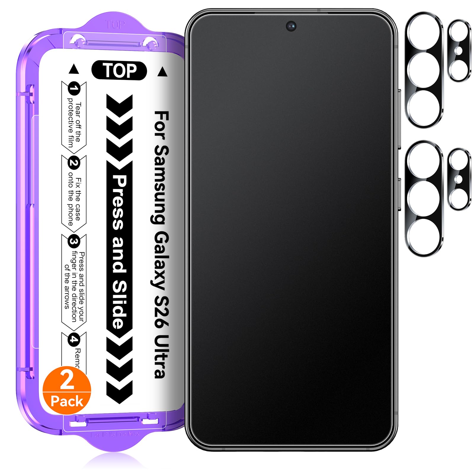 Ksleri 2 Pack for Samsung Galaxy S26 Ultra Matte Glass Screen Protector + 2 Pack Camera Lens Protector with Easy Installation Kit, Anti-Glare Tempered Glass (Not Privacy)
