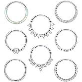 THUNARAZ 18G 16G Nose Rings Hoop Surgical Steel Septum Rings for Women Men Clicker Hinged Septum Cartilage Helix Conch Hoop Daith Piercing Jewelry 8mm 10mm