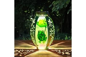 SUNNYGARDEN Frog and Lotus Leaf Solar Lantern Outdoor Waterproof, Glass & Metal Solar Lights Garden Table Yard Decor, Frog Hanging Solar Lantern Gardening Gifts for Women Mom Grandma Christmas Gift