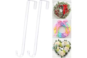 ZYSUN 12" Clear Wreath-Hanger Non Scratch Over The Door Hooks,2 Pack Easter Halloween Christmas Decoration Welcome Sign for Front Doors Décor Inside Outside,Slim Hangers Organizer for Home