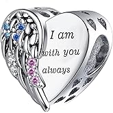 QeenseKc Angel Wing Heart Charm Cubic Zirconia Bead Compatible with Pandora Bracelet Present Her