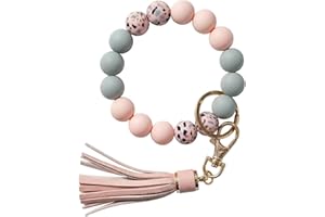 BIHRTC Key Ring Bracelet Car Keychain Holder Wristlet Silicone Women Beaded Bangle Chains