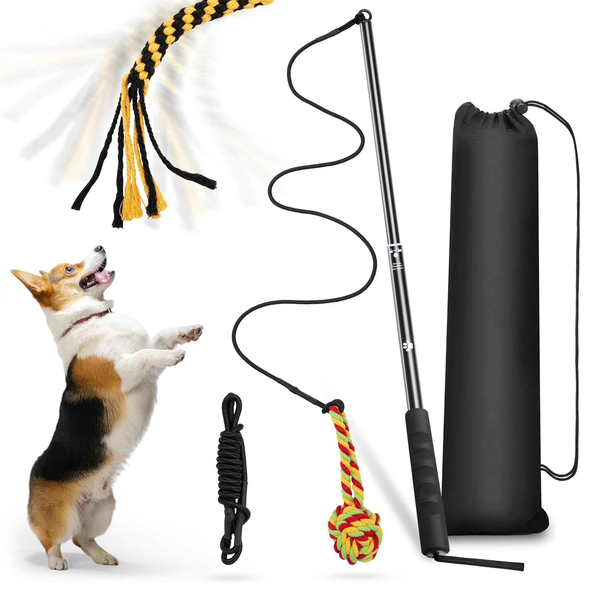 Flirt Pole Dogs, Extendable Teaser Wand Pet Flirt Stick to Train Dog Agility, Dog Outdoor Play Equipment with 2 Tease Chew Toys Rope for Small Medium Dogs Chewing Interactive Entertained Pulling