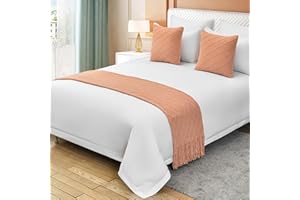 SUZEPER Cotton Knit Bed Runner,knitted Throw Blanket With Tassel,decorative Bedding Scarf Cover,solid Color Woven Sofa Throw Bed Runner For Hotel Home Double Single King Size Bed(Queen 26x91inch, Pink)