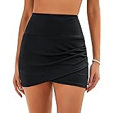 GRAPENT Women's High Waisted Bikini Swim Skirt Bottoms Ruched Ribbed Bathing Suit Skirts Tulip Tankini Swimsuit Bottom