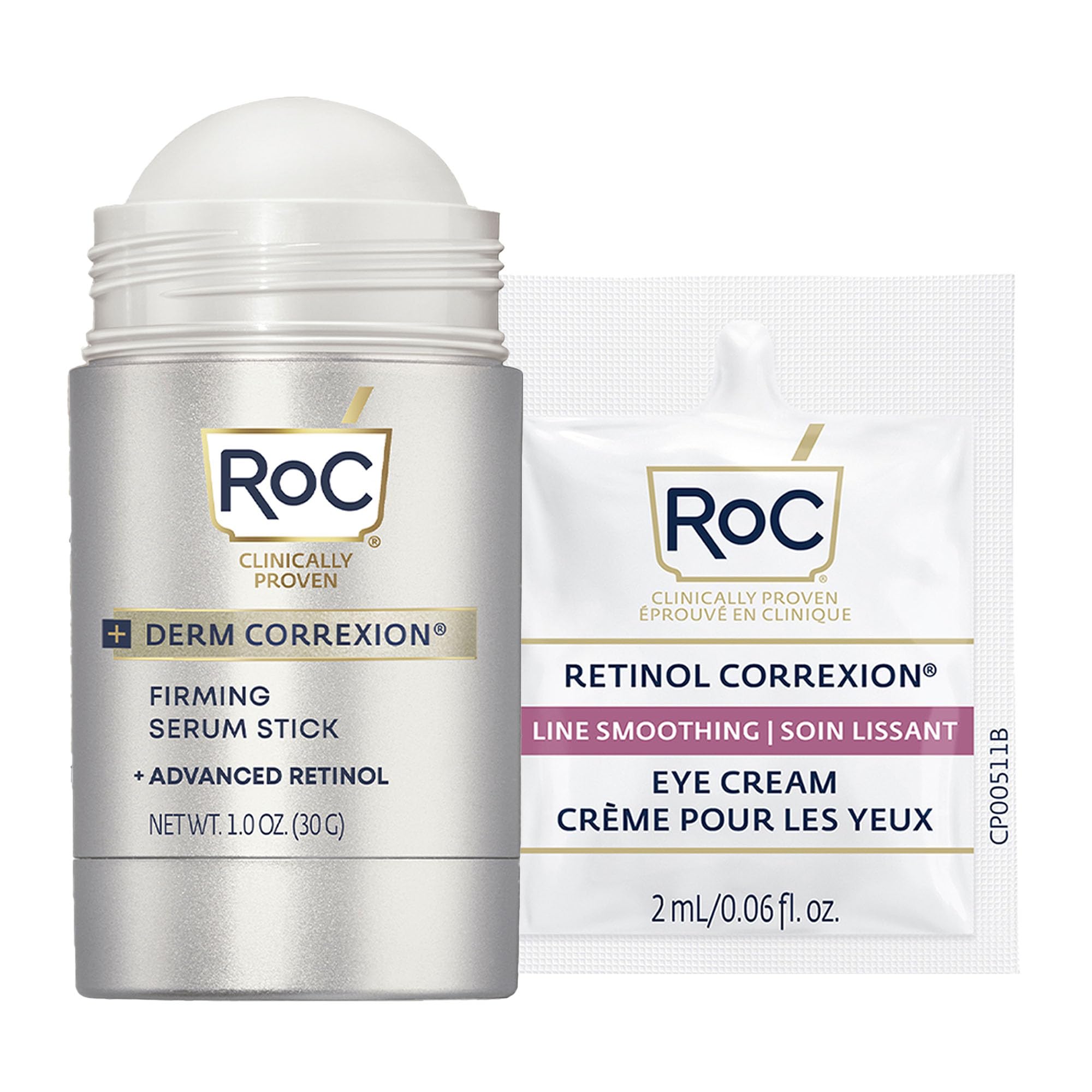 Photo 1 of RoC Derm Correxion Retinol Firming Serum Stick with Antioxidants to Visibly Tighten and Firm Wrinkles and Laugh Lines 1.0 oz plus Retinol Eye Cream Packette