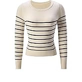 winkbay Women's Striped Crew Neck Sweater Dressy Casual Long Sleeve Fitted Ribbed Knit Pullover Tops